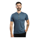 Camisa Masculina Henley Gola Padre Slim De Manga Curta