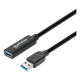 Cable Ext. Usb 3.0 Manhattan153751 10m, 5gbps, Amplif. Señal Color Negro