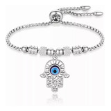 Pulsera Fátima Ojo Turco Para Mujer Acero Inoxidable Plata