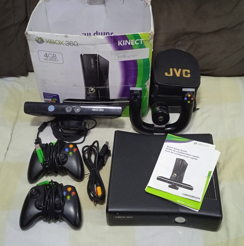 Xbox 360 Slim 4gb + 2 Controles + Kinect + Volante + 58 Jogo