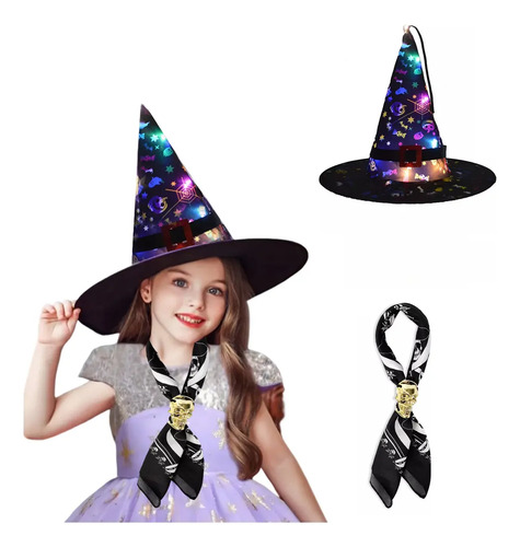 Sombrero Mágico Bruja Y Bufanda Esqueleto Con Luces Led