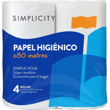 Papel Higiénico Simplicity Simple Hoja X 4 Un De 80 M C/u