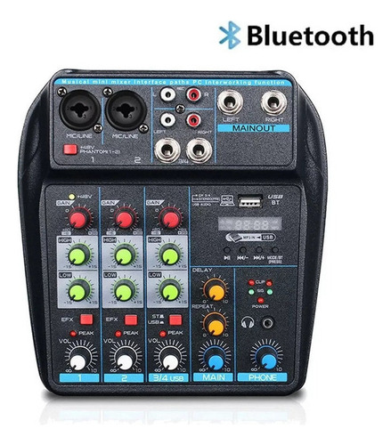 Mesa Sonido Digital Portátil 4 Canales Bluetooth Mp3 Mixer