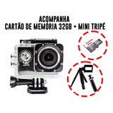 Kit Câmera Sports 4k Com Cartão De Memória 32gb E Mini Tripé