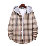 Camisa Sudadera Con Capucha A Cuadros Sherpa Para Hombre 25