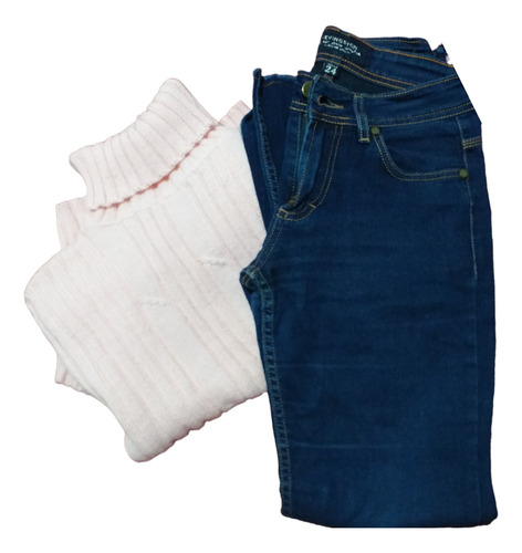 Pantalón  Jeans T34 + Suéter Polerita(rosa Bb) Ts