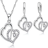 Conjunto Plata 925 Corazón Aros Collar Mujer Regalo Joyas