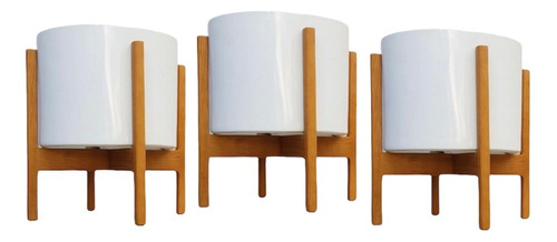 Set De 3 Maceteros De Madera Estilo Minimalista