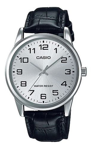 Reloj Casio Mtp-v001 Piel Negro Acero Plateado Elegante Homb