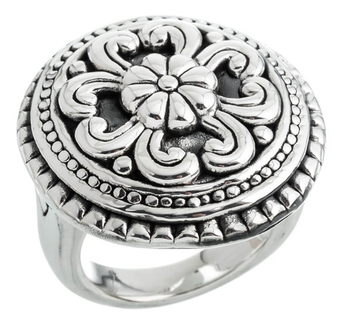 Anillo De Plata 925 Electro Inflado Circulo Flor