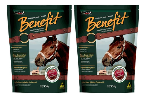  Supra Benefit Biscoito Que Reduz O Stress Oxidativo Pós-exercicio Kit 2 Petisco Biscoito Para Cavalos 450 Gramas Supra