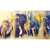 Cuadro Canvas Familia De Elefantes 1x.60 M Acuarela Colores 