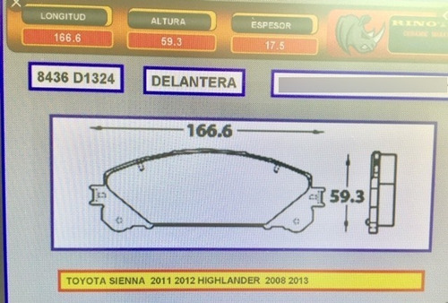 Pastilla Freno Delantera  Highlander Camry Sienna Lexus 8436 Foto 4