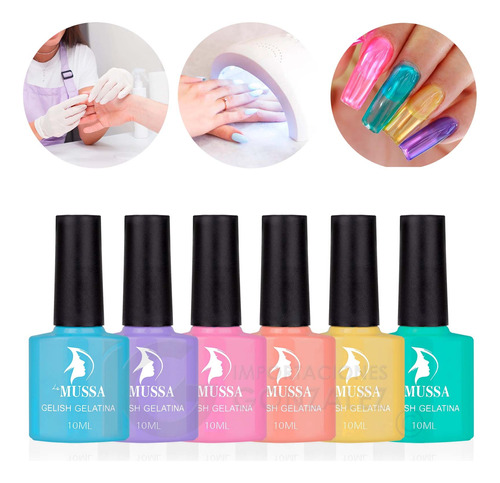 Gama De Gel Mussa Efecto Gelatina 6 Esmaltes Para Uñas Uv