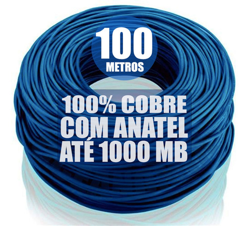 Cabo Rede Utp 4 Pares Cat5e Rolo 100mt Internet 100% Cobre