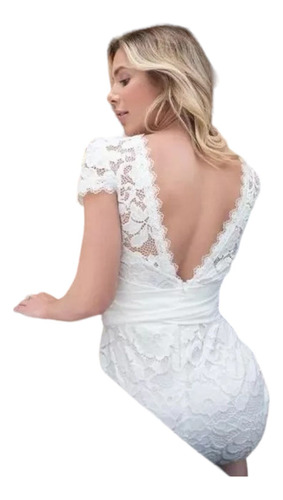 Vestido Batizado Noivas Mídi Laço Cartorio Casamento Civil