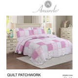 Cubrecama Amarelo Patchwork 2 1/2 Plazas + 2 Fundas