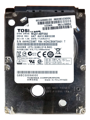 Disco Duro Interno Toshiba 2.5   Mq01abf050 500gb 