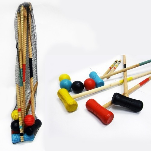 Juego De Croquet Madera Pintada Palos 62cm Arco Estaca Lelab