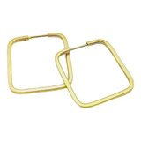 Brinco Argola Retangular Médio Ouro 18k-750 Amandagold Cor Dourado