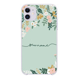 Capa Capinha Personalizada Com Nome Flores Verde Agua