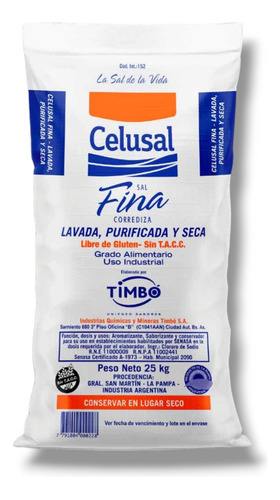 Sal Fina Corrediza Celusal Lavada Purificada Y Seca X 25kg