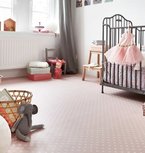 Piso Vinilico Alfombra Rollo Infantil Rosa Estrella 3mm