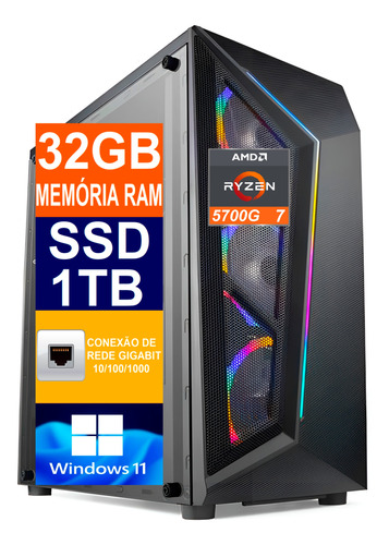 Pc Ryzen 7 5700g, Ssd 1tb M2, 32gb Ddr4, B550m Aorus, 700w