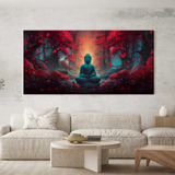 Quadro Sala Buda Arvores Vermelha Buddha Decorativo  160x90