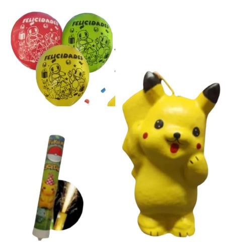 Pikachu  Vela Cera Y Globos Para Fiesta Cumpleaños