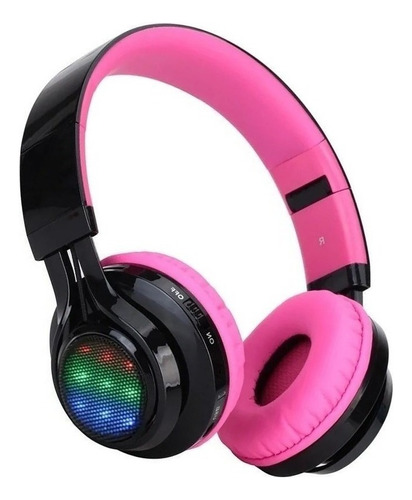 Auriculares Inalámbricos Bluetooth Led Rgb Fm Function Color Rosa Y Negro