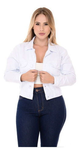 Jaqueta Jeans Feminina 100% Branco Com Botão Envelopado