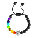 Pulsera 7 Chakras Cuarzos Energia Lobo Unisex + Estuche 