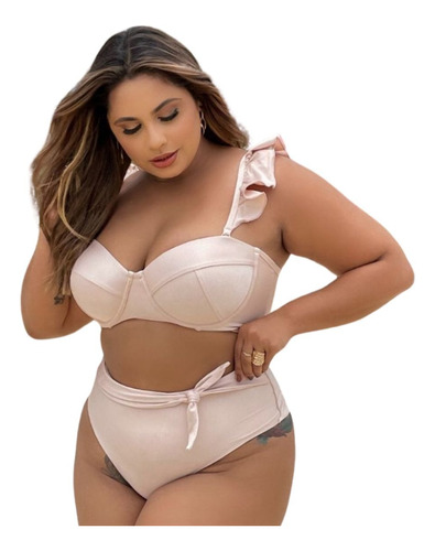 Biquíni Plus Size Alça Removível Babadinho Nude Fio Duplo