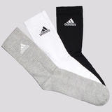 Kit Meia adidas Logo Cano Alto 3 Pares Branca Preta E Cinza