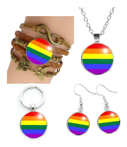 Kit Gay Feminino Pulseira, Chaveiro, Brincos E Colar Lgbt