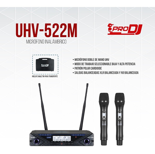 Micrófono Inalámbrico Doble De Mano Pro Dj Uhv522m Uhv-522m