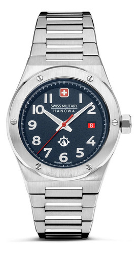 Reloj Swiss Military Smwgh2101903 Para Hombre Cristal Zafiro Color De La Malla Plateado Color Del Bisel Gris/rojo Color Del Fondo Azul