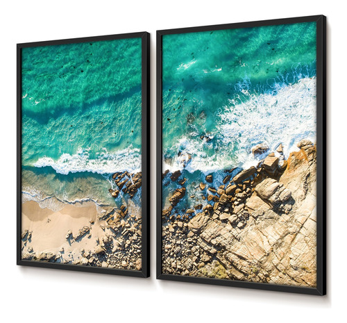 Quadro Decorativo Duo Vidro Quartos Praia Aérea Rochas 60x90