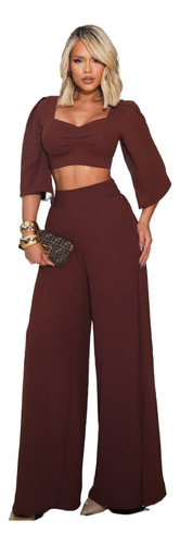 Conjunto Calça Pantalona Feminina E Cropped Alfaiataria