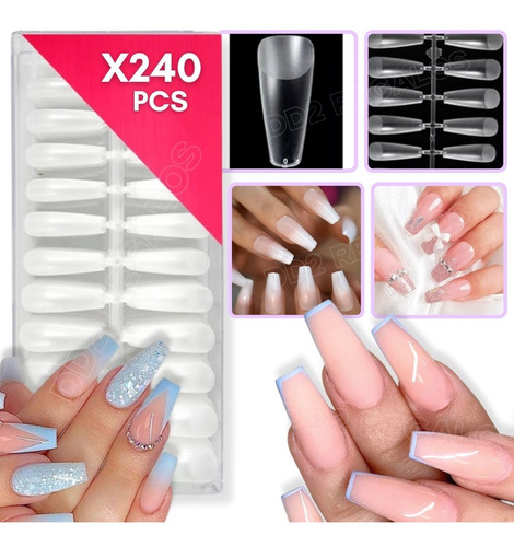 Tips Coffin Sistema Gel Press On Caja X240pcs Ultra Fino 