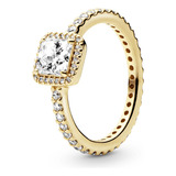 Anillo Pandora Oro 14k Cuadrado Con Halo Brillante