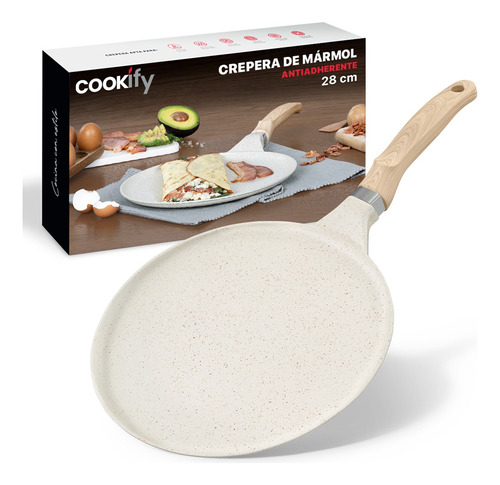 Crepera O Comal Antiadherente 28 Cm Cookify | Stone-tech Series | Libre De Pfoa, Cocina Saludable. Color Mármol Beige