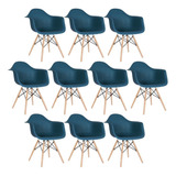Kit 10 Cadeiras Charles Eames Eiffel Daw Clara Azul Petróleo