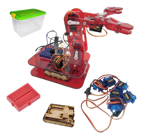 Brazo Robotico Minbox Con Servomotores Sg90 - Color Rojo