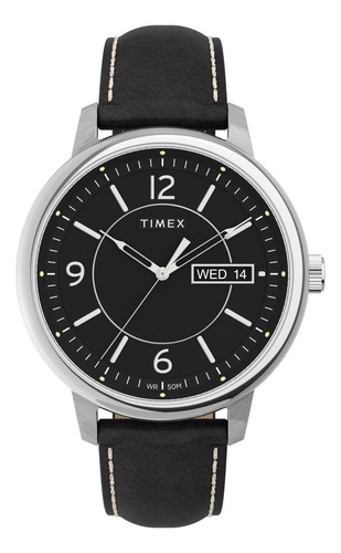 Reloj Timex Chicago Day Date 45mm Leather Strap Black