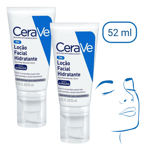 Kit Cerave Loção Hidratante Facial  Normal 52ml Hialurônico