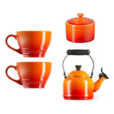 Kit Le Creuset Chaleira 1,1l Açucareiro 2 Canecas Laranja