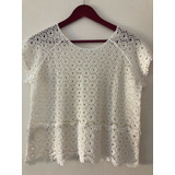 Blusa Top Blanco Guipur De Algodón Calado Talle U Impecable!