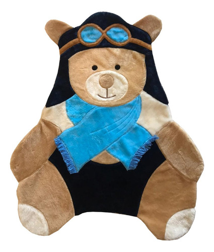 Tapete Pelucia Urso Ursão 1,05m X 85cm Aviador Cachecol Grande Quarto Infantil Menino Bebê Macio Fofo 